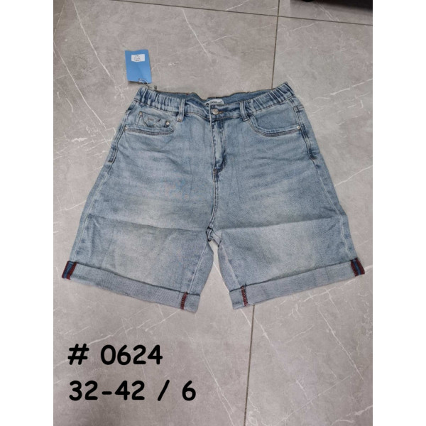 0624# голубые женские джинсовые шорты (стрейч коттон, 6 ед, размеры батал: 32-42) выдача на следующий день Шорты