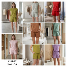 1259 # выбор цвета женский костюм шорты + футболка (95% хлопок, 5% еластан, 4 ед, размеры норма: S, M, L, XL ) выдача на следующий день Костюм