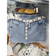 7057# голубые женские джинсовые шорты-юбка(Derun, стрейч, 6 ед, размеры батал: 31-38) выдача на следующий день Derun