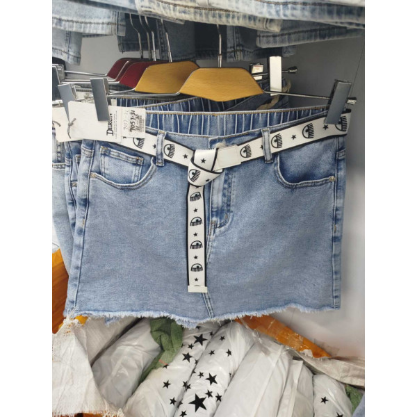 7057# голубые женские джинсовые шорты-юбка(Derun, стрейч, 6 ед, размеры батал: 31-38) выдача на следующий день Derun