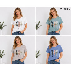 8507 # микс цветов женская футболка (трикотаж, 12 ед, размеры норма: 46 универсальный) выдача на следующий день Футболка