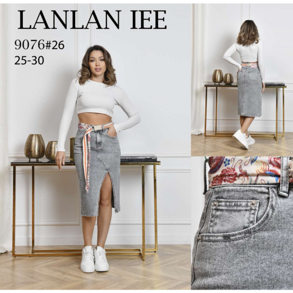 9076# серая женсикая джинсовая юбка (Lanlaniee, стрейч коттон, 6 ед, размеры норма: 25-30) выдача на следующий день LANLANIEE