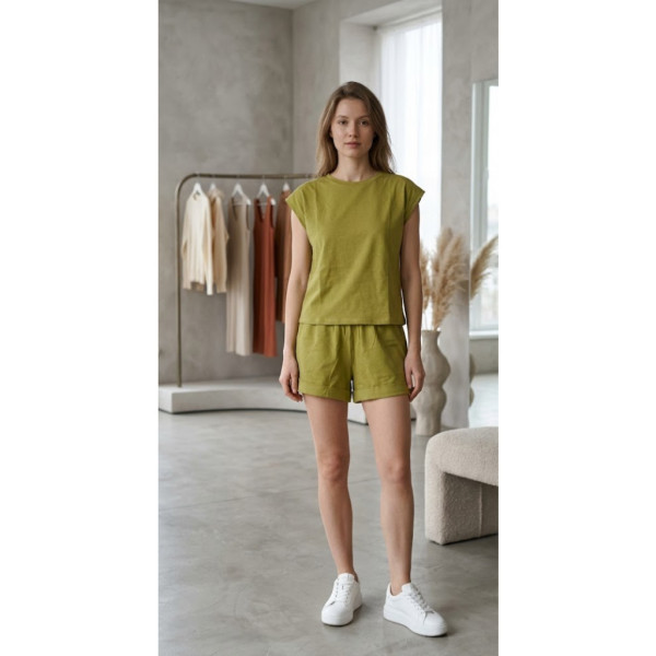 1259 # выбор цвета женский костюм шорты + футболка (95% хлопок, 5% еластан, 4 ед, размеры норма: S, M, L, XL ) выдача на следующий день Костюм