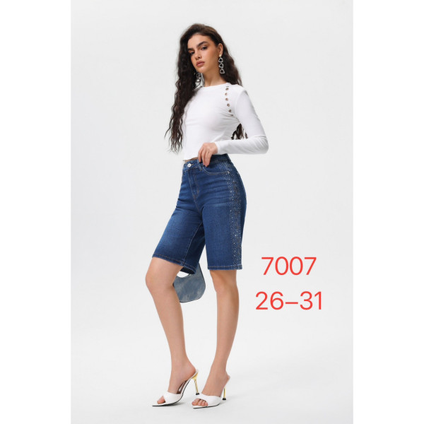 7007-2# синие женские джинсовые шорты с камнями (New Jeans, 6 ед, размеры норма: 26-31) выдача на следующий день Шорты