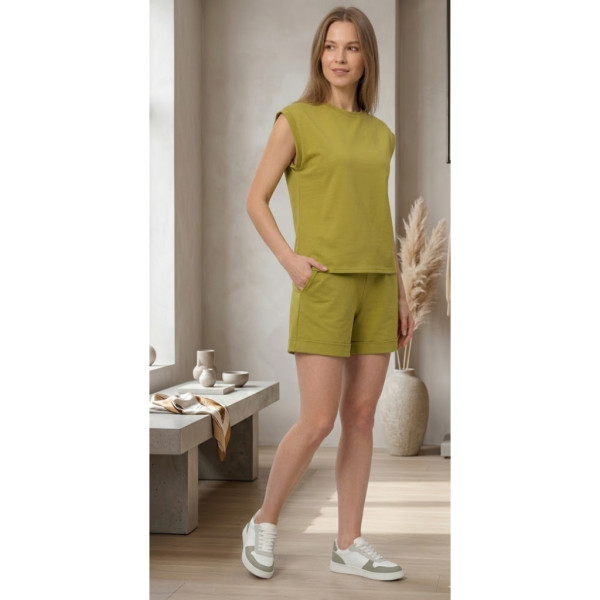 1259 # выбор цвета женский костюм шорты + футболка (95% хлопок, 5% еластан, 4 ед, размеры норма: S, M, L, XL ) выдача на следующий день Костюм