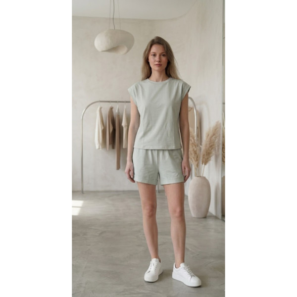 1259 # выбор цвета женский костюм шорты + футболка (95% хлопок, 5% еластан, 4 ед, размеры норма: S, M, L, XL ) выдача на следующий день Костюм