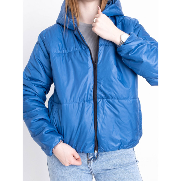 5010-42 голубая женская куртка-зефирка (синтепон, капюшон, 2 ед. размеры норма: 42-44. 46-48) Куртка-зефирка