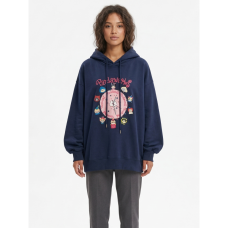 0406-2 синий женский худи (двухнитка, принт, с капюшоком, 1 ед, универсальный размер норма : M/2XL) Худи