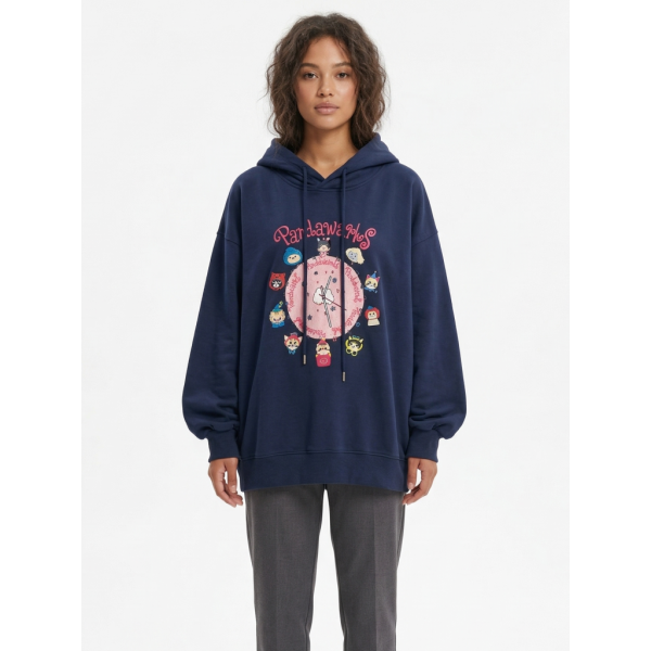 0406-2 синий женский худи (двухнитка, принт, с капюшоком, 1 ед, универсальный размер норма : M/2XL) Худи