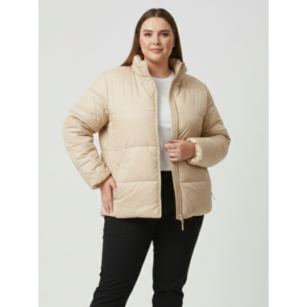 0416-30 бежевая женская куртка (5`th Avenue, с карманами, синтепон, 3ед, размеры полубатал: 50, 52, 54) 5`th Avenue