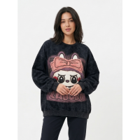 2319-1 черный женский свитшот (двухнитка, варка, принт+нашивка, 1 ед, универсальный размер норма : S/XL) Свитшот