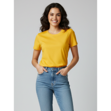 8900-8 жёлтая женская футболка (турецкий коттон, 4 ед, размеры норма:S. M. L. XL) Футболка