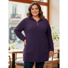 0567-24 фиолетовый женский кардиган (шерсть альпаки, с капюшоном, на змейке, 1 ед. универсальный полубатальный размер: 46-52) Альпака