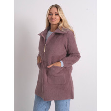 0565-23 светло-фиолетовый женский кардиган (шерсть альпаки, на змейке, 1 ед. универсальный полубатальный размер: 48-52) Кардиган