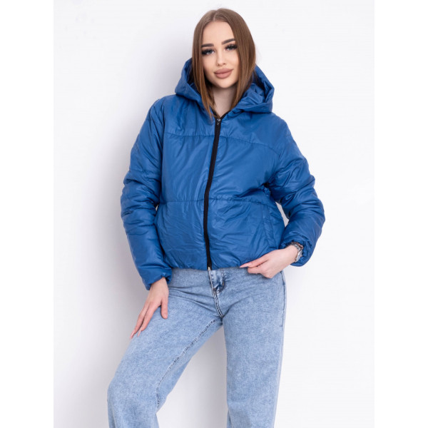 5010-42 голубая женская куртка-зефирка (синтепон, капюшон, 2 ед. размеры норма: 42-44. 46-48) Куртка-зефирка