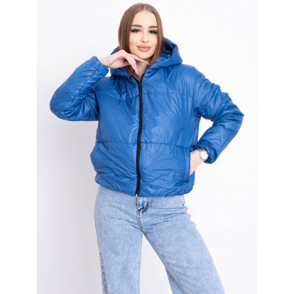 5010-42 голубая женская куртка-зефирка (синтепон, капюшон, 2 ед. размеры норма: 42-44. 46-48) Куртка-зефирка