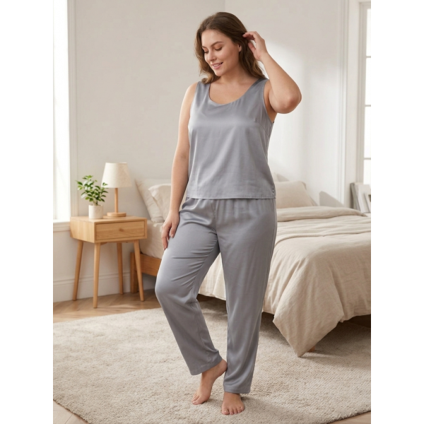 14750-60 светло-серая женская пижама (SARA, шелк армани, 2 ед. размеры полубатал: 46/48, 50/52) Sara