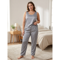 14750-60 светло-серая женская пижама (SARA, шелк армани, 2 ед. размеры полубатал: 46/48, 50/52) Sara