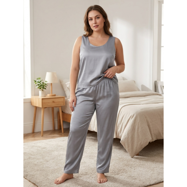 14750-60 светло-серая женская пижама (SARA, шелк армани, 2 ед. размеры полубатал: 46/48, 50/52) Sara