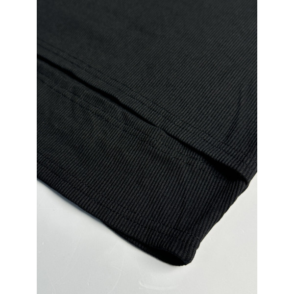 2870-14 черный женский кроп-топ ( стрейч коттон, рубчик, с разрезом, 4 ед, размери норма: 46, 46, 48, 48) Кроп-топ