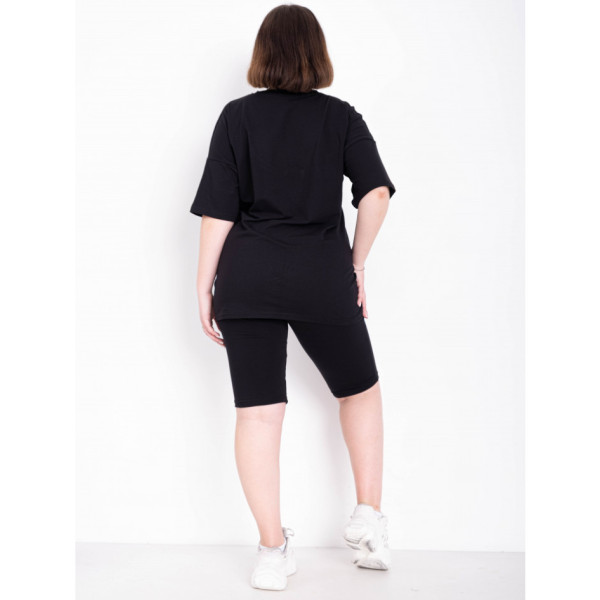 1411-1 черный женский костюм двойка (футболка + велосипедки) (5'TH AVENUE, турецкий хлопок, 3 ед. размеры полубатал: 48. 50. 52)