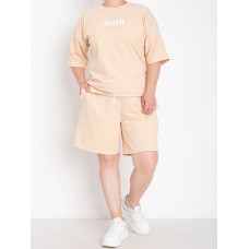 1691-2 бежевий жіночий костюм двійка (футболка + шорти) (5'TH AVENUE, турецька бавовна, 3 од. розміри напівбатал: 48. 50. 52)