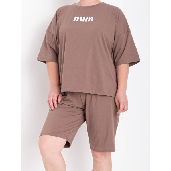 0385-4 мокко жіночий костюм двійка (футболка + шорти) (5'TH AVENUE, турецька бавовна, 3 од. розміри батал:52, 54, 56)
