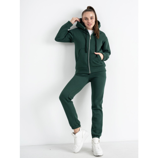 0637-70 зеленый женский спортивный костюм ( 5`th Avenue ,с капюшоном, турецкая трехнитка, флис, 3 ед, размеры норма: 42. 44. 46)
