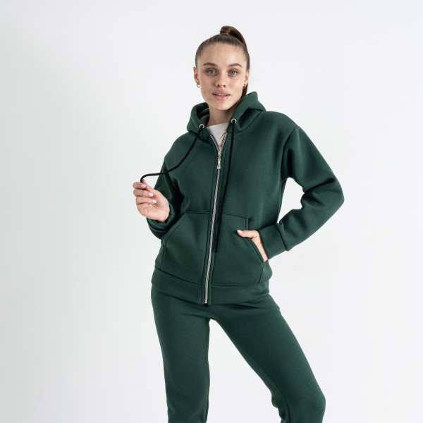 0637-70 зеленый женский спортивный костюм ( 5`th Avenue ,с капюшоном, турецкая трехнитка, флис, 3 ед, размеры норма: 42. 44. 46)