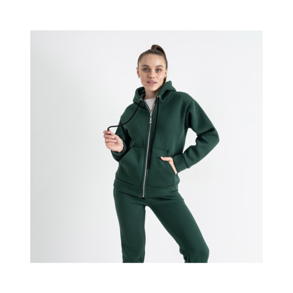 0637-70 зеленый женский спортивный костюм ( 5`th Avenue ,с капюшоном, турецкая трехнитка, флис, 3 ед, размеры норма: 42. 44. 46)