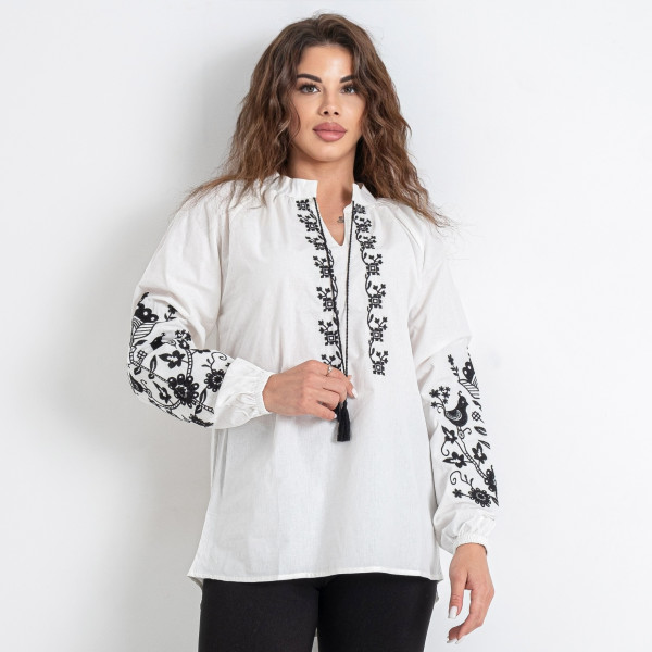 7410-1 # белая женская вышиванка (хлопок 100%, 5 ед. размеры норма: S. M. L. XL. 2XL) выдача на следующий день