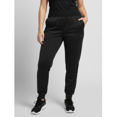 7680-11 чорні жіночі спортивні штани (двохнитка, прихована кишеня на змійці, манжет рибана, логотип вишивка, 5од, розміри напівбатал: 46, 48, 50,52, 54)