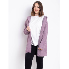 0777-23 рожевий жіночий кардиган (вовна альпаки, з капюшоном, 1 од. універсальний розмір батал: 56-60)