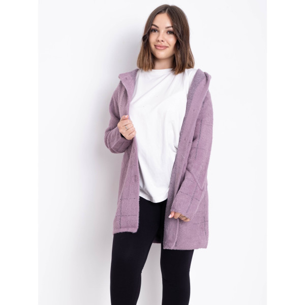 0777-23 рожевий жіночий кардиган (вовна альпаки, з капюшоном, 1 од. універсальний розмір батал: 56-60)