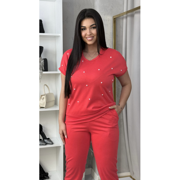 16320-5 красный женский спортивный костюм (SARA, трикотаж двунитка, 4 ед. размеры полубатал: 46-48. 46-48. 50-52. 50-52)