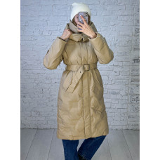 5609-3 * бежева жіноча куртка (синтипон, подовжена, з ремінцем, 4од, розміри норма: S. M. L. XL) видача наступного дня