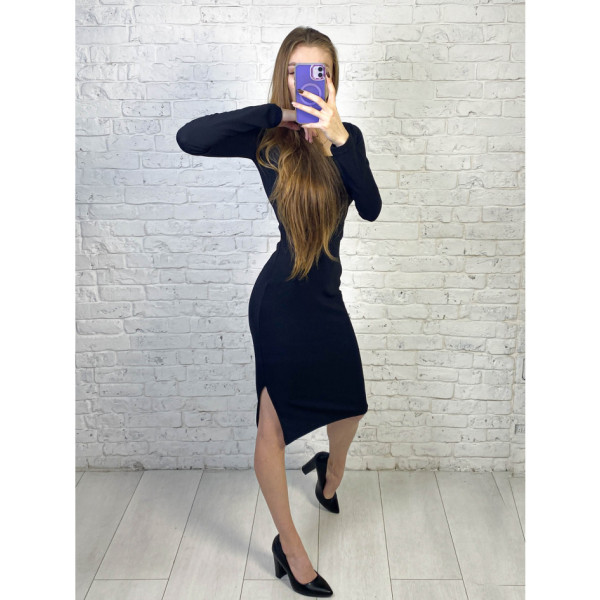 0427-1 черное женское турецкое платье (MINIMAL, структурный дайвинг на байке, 2 ед. размеры норма-полубатал: S. M)