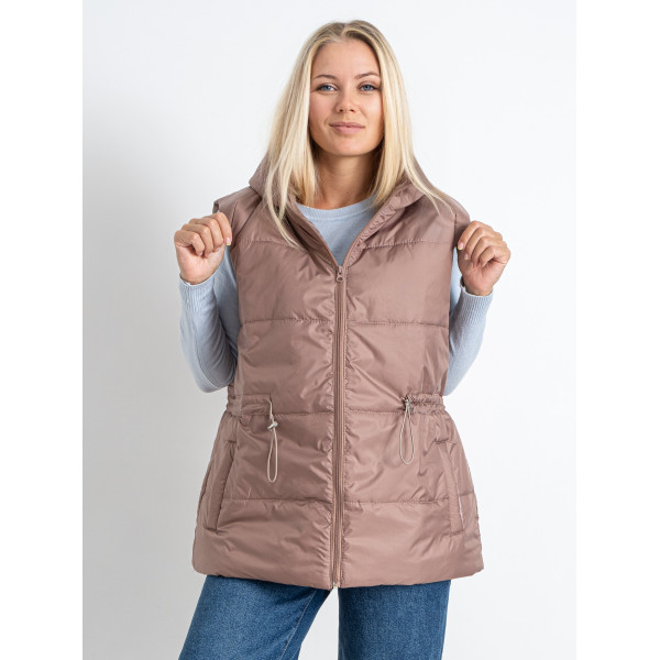 0752-4 мокко жіноча жилетка (5'TH AVENUE, синтепон, з капюшоном, 3 од. розміри батал: 54. 56. 58)
