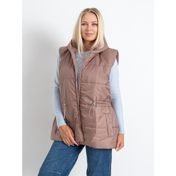 0752-4 мокко жіноча жилетка (5'TH AVENUE, синтепон, з капюшоном, 3 од. розміри батал: 54. 56. 58)