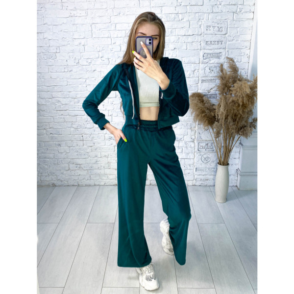 0475-7 смарагдовий жіночий спортивний костюм (5'TH AVENUE, велюровий, з капюшоном, 4 од. розміри норма: 42. 44. 46. 48)