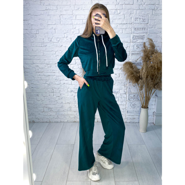 0475-7 смарагдовий жіночий спортивний костюм (5'TH AVENUE, велюровий, з капюшоном, 4 од. розміри норма: 42. 44. 46. 48)