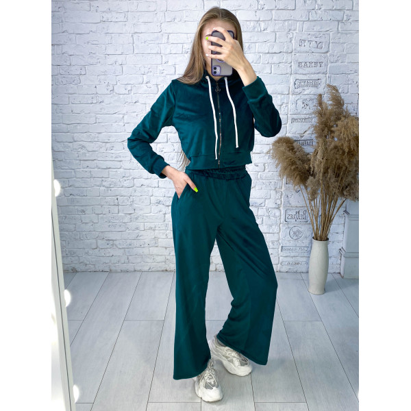 0475-7 смарагдовий жіночий спортивний костюм (5'TH AVENUE, велюровий, з капюшоном, 4 од. розміри норма: 42. 44. 46. 48)