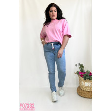 Жіночі джинси з поясом на резинці розмірний ряд 31,32,33,34,36,38