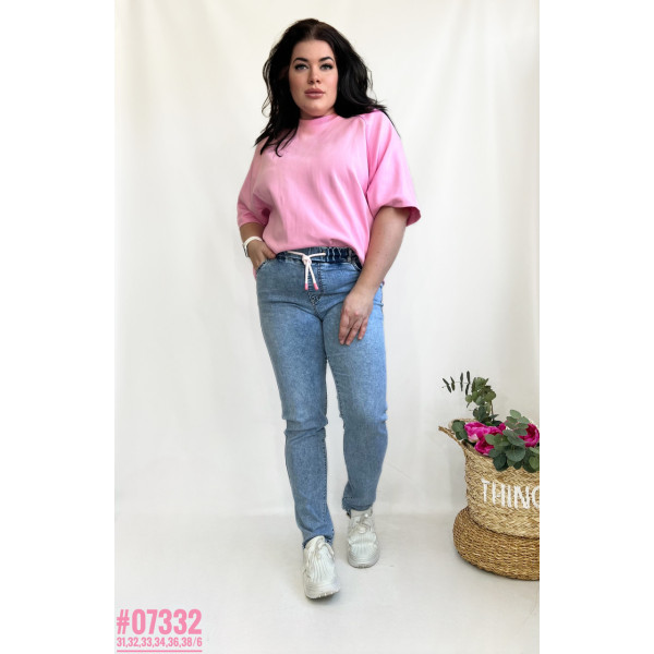 Жіночі джинси з поясом на резинці розмірний ряд 31,32,33,34,36,38