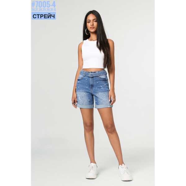 Шорти джинсові з перлинами та пояском розмірний ряд 26,27,28,29,30,31