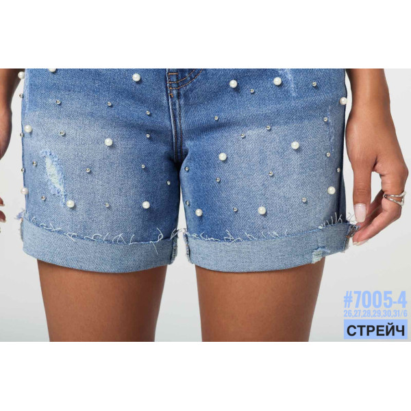 Шорти джинсові з перлинами та пояском розмірний ряд 26,27,28,29,30,31