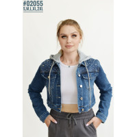 Укорочена джинсова куртка зі знімним капюшоном розмірний ряд S,M,L,XL,2XL