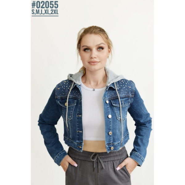 Укорочена джинсова куртка зі знімним капюшоном розмірний ряд S,M,L,XL,2XL
