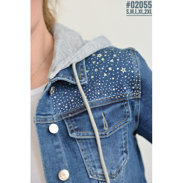 Укорочена джинсова куртка зі знімним капюшоном розмірний ряд S,M,L,XL,2XL