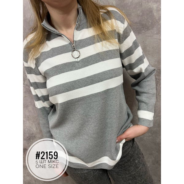 Жіночий светр поло з блискавкою у смужку універсального розміру мікс кольорів